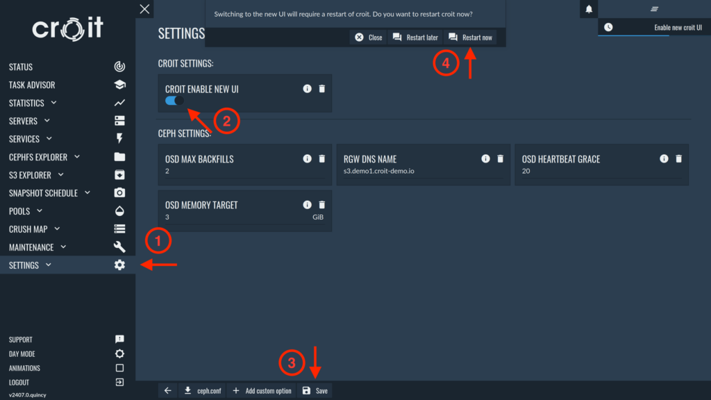 croit platform settings to change the look first part