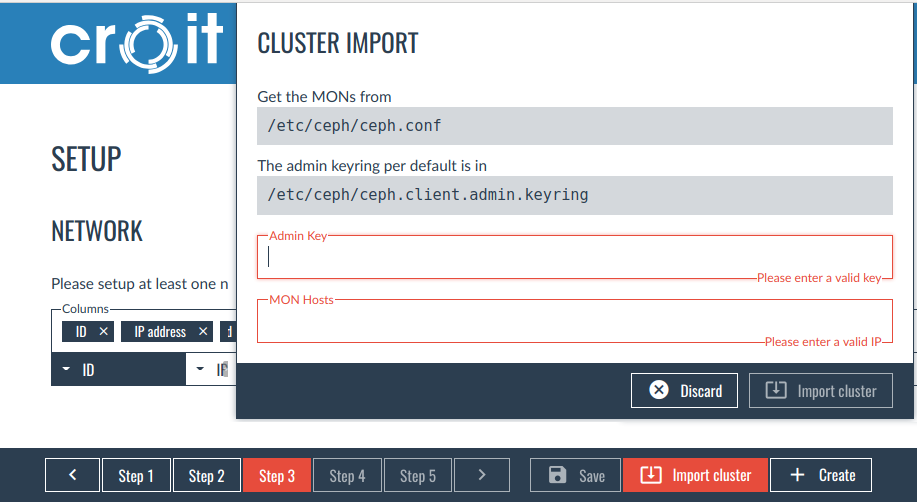 Management Interface - Cluster Import